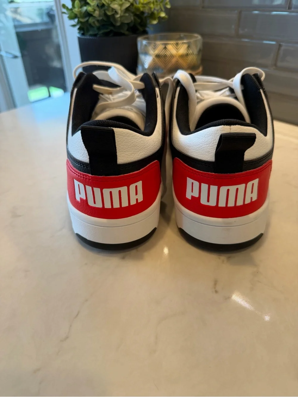 Puma Men's Low-Top Sneakers in White, Black & Red